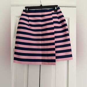 J Crew satin Pink and Navy Striped Wrap Skirt 0